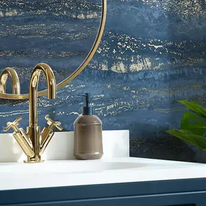 Elissia Marble Wallpaper In Navy And Gold