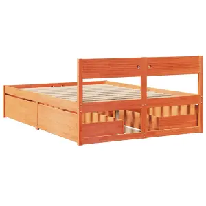 Berkfield Bed Frame without Mattress Wax Brown 120x190 cm Small Double Solid Wood Pine