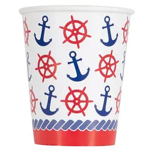 Unique Party Paper Nautical Summer Party Cup (Pack of 8) White/Red/Blue (One Size)