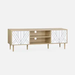 sweeek. 60cm wood-effect TV stand Mika White 160x40x56 cm