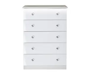 Broadway 5 Drawer Chest with LED lights in White Gloss (Ready Assembled)