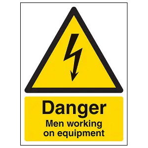 Men Working On Equipment Warning Sign - Rigid Plastic - 150x200mm (x3)