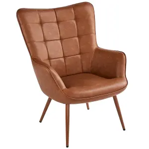 Yaheetech Brown Modern Faux Leather Accent Chair with Wood-tone Metal Legs