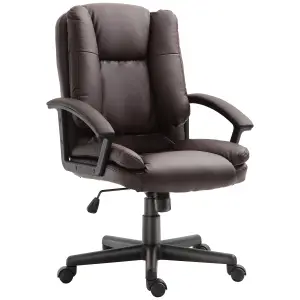 HOMCOM Swivel Executive Office Chair Mid Back PU Leather Chair w/ Arm, Brown