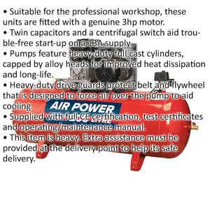 200 Litre Belt Drive Air Compressor with 3hp Motor and 1/2 Inch BSP Outlet