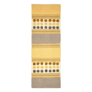 Homescapes Cotton Chenille Striped Tufted Circle Rug Grey Mustard Yellow 66 x 200cm