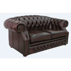 Chesterfield 2 Seater Antique Brown Leather Sofa Bespoke In Buckingham Style