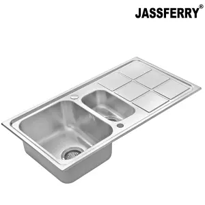 JASSFERRY Brilliant Stainless Steel Kitchen Sink 1.5 Bowl Reversible Rectangle Drainer, 970 X 500 mm