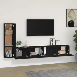 Berkfield 3 Piece TV Cabinet Set Black Engineered Wood