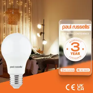 paul russells LED GLS Globe Bulb Edison Screw ES E27, 4.9W 470 Lumens, 40w Equivalent, 2700K Warm White Light