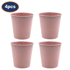 Metal Planters 4pc Pastel Pink 0.6L Embossed Leaf Plant Flower Decor Pots Garden