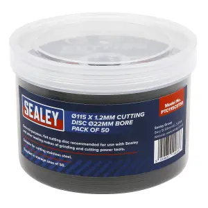 Sealey Flat Cutting Disc 115 x 1.2mm 22mm Bore Pack of 50 Pieces PTC115CET50