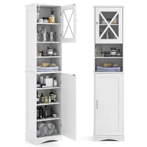 COSTWAY 170 cm Tall Bathroom Cabinet Narrow Corner Floor Cabinet w/ 5 Adjustable Shelves