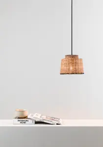 Luminosa Saipan Black, Rattan Dome Pendant Lamp 2700K