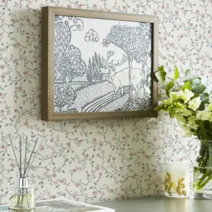 Laura Ashley White, Duck Egg & Pink Blencow Sprig Smooth Wallpaper