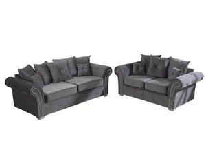 Mellows Plush Velvet Grey Sofa Scatterback 3+2 Set