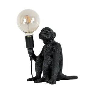 ValueLights Modern Black Painted Monkey Design Table Lamp - Includes 6w LED Filament Globe Bulb 2700K Warm White