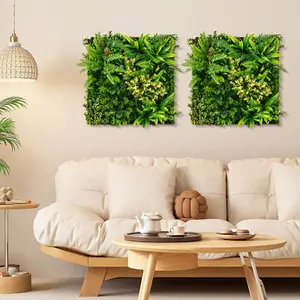 COSTWAY 2 Pack Square Artificial Foliage Wall 50 x 50 cm 3D Hanging Greenery Hedge