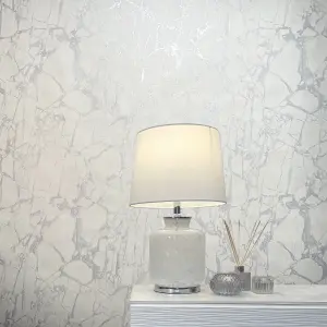 Vasari Enzo Marble White/Silver Wallpaper