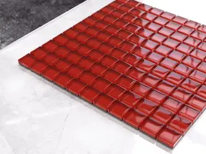 Glass mosaic on mesh for bathroom or kitchen 300mm x 300mm - Pure red