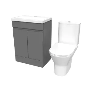 Nes Home 600mm Steel Grey Basin Vanity Unit & Rimless Close Coupled Toilet