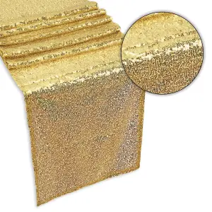 Neel Blue 11x108 Inch Shimmer Sequin Table Runner Glitter Fabric, Gold