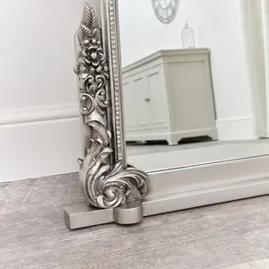 Melody Maison Extra Large Arch Antique Silver Ornate Overmantle Mirror - 152cm x 128cm