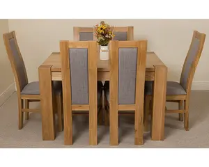 Kuba 125 x 80 cm Chunky Oak Small Dining Table and 6 Chairs Dining Set with Stanford Chairs