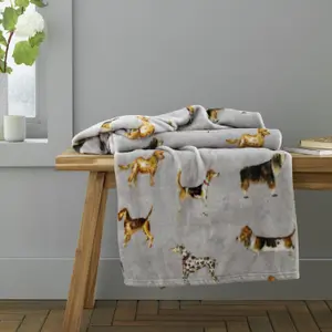 Catherine Lansfield Living Country Dogs Soft 130x170cm Blanket Throw Natural