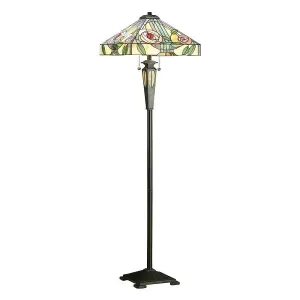 Luminosa Willow 2 Light Floor Lamp Dark Bronze, Tiffany Style Glass, E27