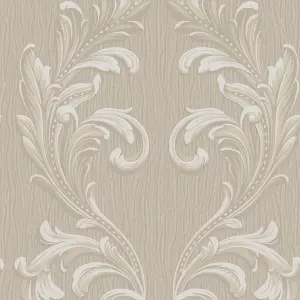 Belgravia Décor Tiffany Scroll Beige Textured Wallpaper