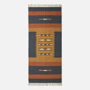 Homescapes Lundi Orange & Blue Kilim Runner Cotton & Jute Rug 66 x 200 cm