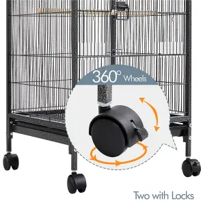 Yaheetech Black Open-Top Bird Cage with Rolling Stand