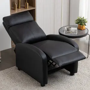 WestWood Luxury PU Leather Modern Push Back Reclining Armchair Lounge Padded Seater Black