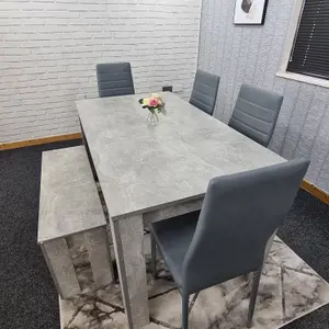 Grey Dining Table (140x80x75 cm) with 4 Chairs and 1 Bench Kitchen Dining Set of 6