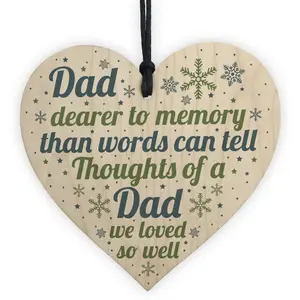 Red Ocean Memorial Christmas Tree Bauble DAD Grave Wooden Hanging Heart Decoration Sign