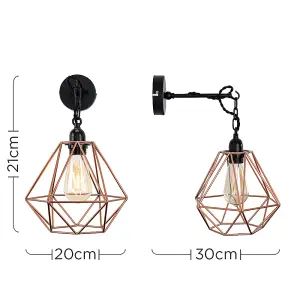 ValueLights Huber Industrial Satin Black Wall Ceiling Light Fitting with Copper Metal Cage Shade