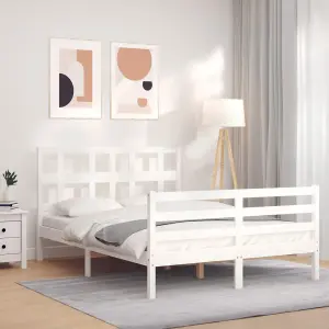 Berkfield Bed Frame with Headboard White Small Double Solid Wood