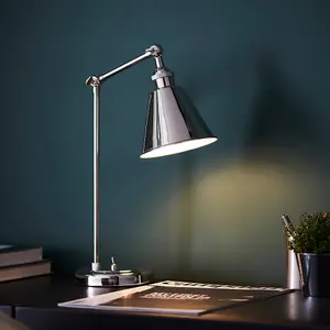 Bright Nickel Table Lamp Light - Satin White Inner Shade - Knurled Detailing