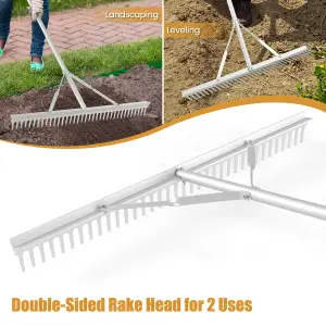 Costway Landscape Lawn Rake Yard Garden Aluminum Rake Wide Rake Head With 36 Tines