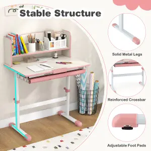 Costway Kids Study Desk Height Adjustable Children Writing Table w/ Tilt Desktop