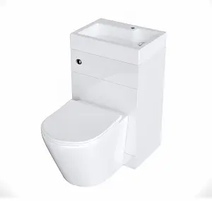 Nes Home 500mm Gloss White Two-In-One Combined Wash Basin & Rimless Toilet Space Save