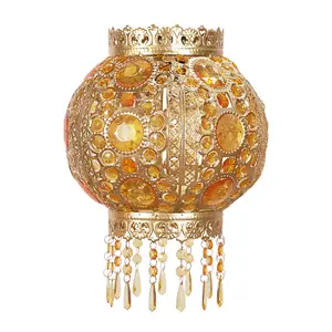 ValueLights Moroccan Bazaar Style Easy Fit Gold Chandelier Ceiling Light Shade with Jewel Droplets - Bulb Included