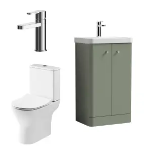 Nuie Core Cloakroom Set Floor Standing Vanity Unit Curve 500mm Basin Tap WC Satin Green