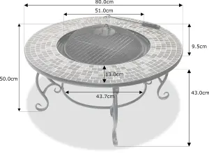 Homeology Fireology GINESSA Sumptuous Garden Fire Pit, Brazier, Table, Bbq and Ice Bucket with Mosaic Ceramic Tiles