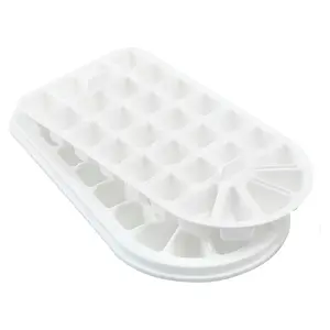 Ice Cube Tray & Container - Multi Layer Ice Bucket Storage Box with Scoop & 2 Moulds That Make Up to 58 Cubes - 10 x 11.5 x 21cm