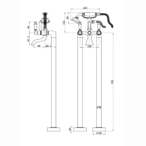 ENKI Downton Antique Brass Floorstanding Ceramic Lever Brass Bath Shower Mixer Tap BT0809