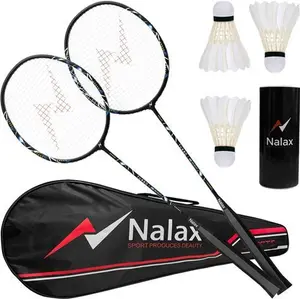 Nalax Badminton Set,2 Player Badminton Rackets Carbon Fiber Badminton Racquet With 3 Shuttlecocks And 1 Carrying Bag,Badminton Backyard Games For