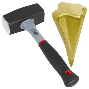 SPARES2GO Log Splitter Lump Hammer 2KG / 4lb Club Mallet + Wood Splitting Maul Wedge Kit