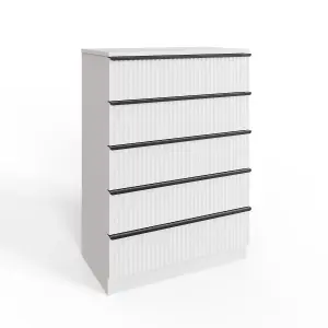 Ripple Effect White 5 Drawer Chest Of Drawers Nightstand Scalloped Fronts